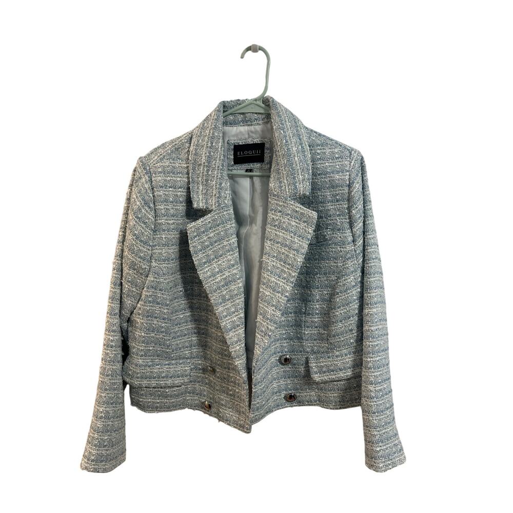 Eloquii NWT Tweed Blazer Blue White Silver Sz 16 Women's Jacket Plus Size